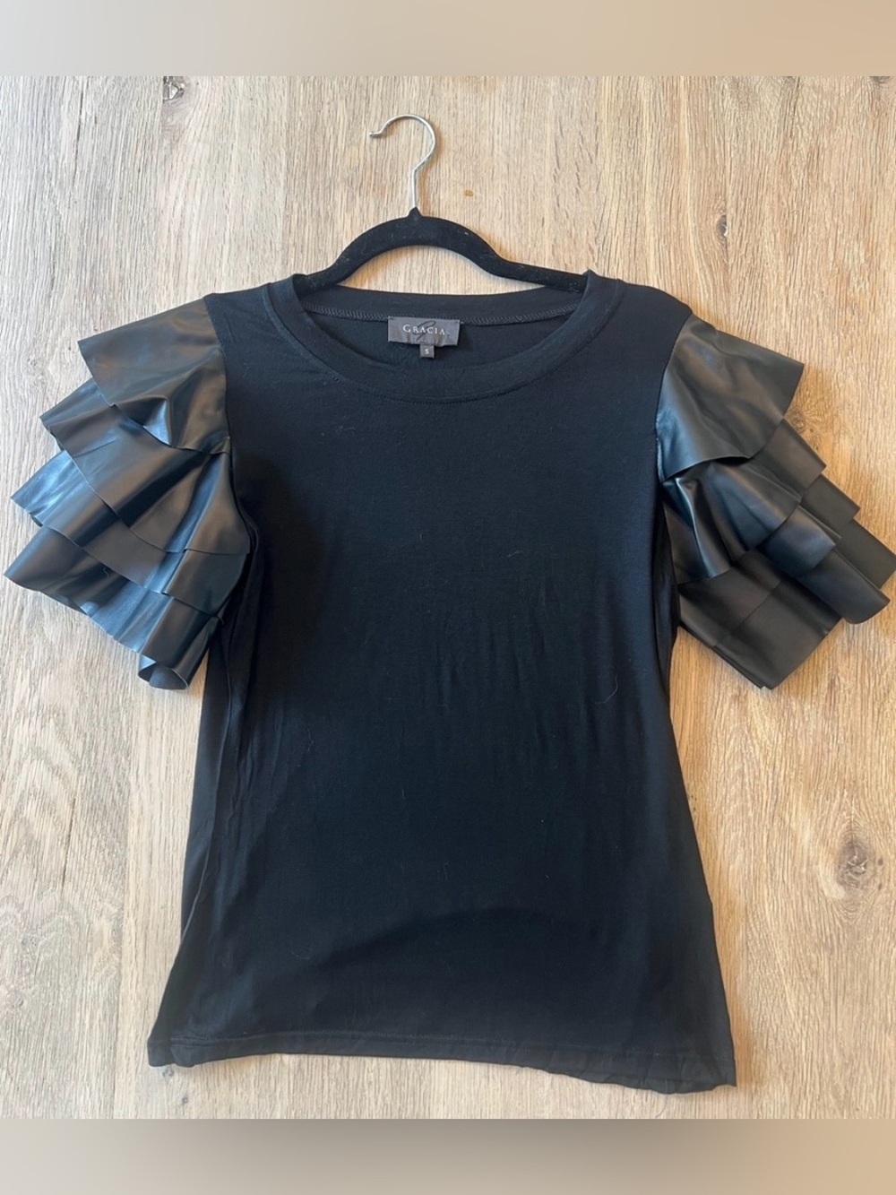Gracia Faux Leather Ruffle Tops ( Bundle of 2 ) Large Hot Pink and Black